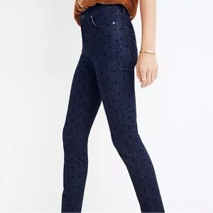 Madewell 9” high-rise skinny jeans: flocked dots edition, blue, size 24